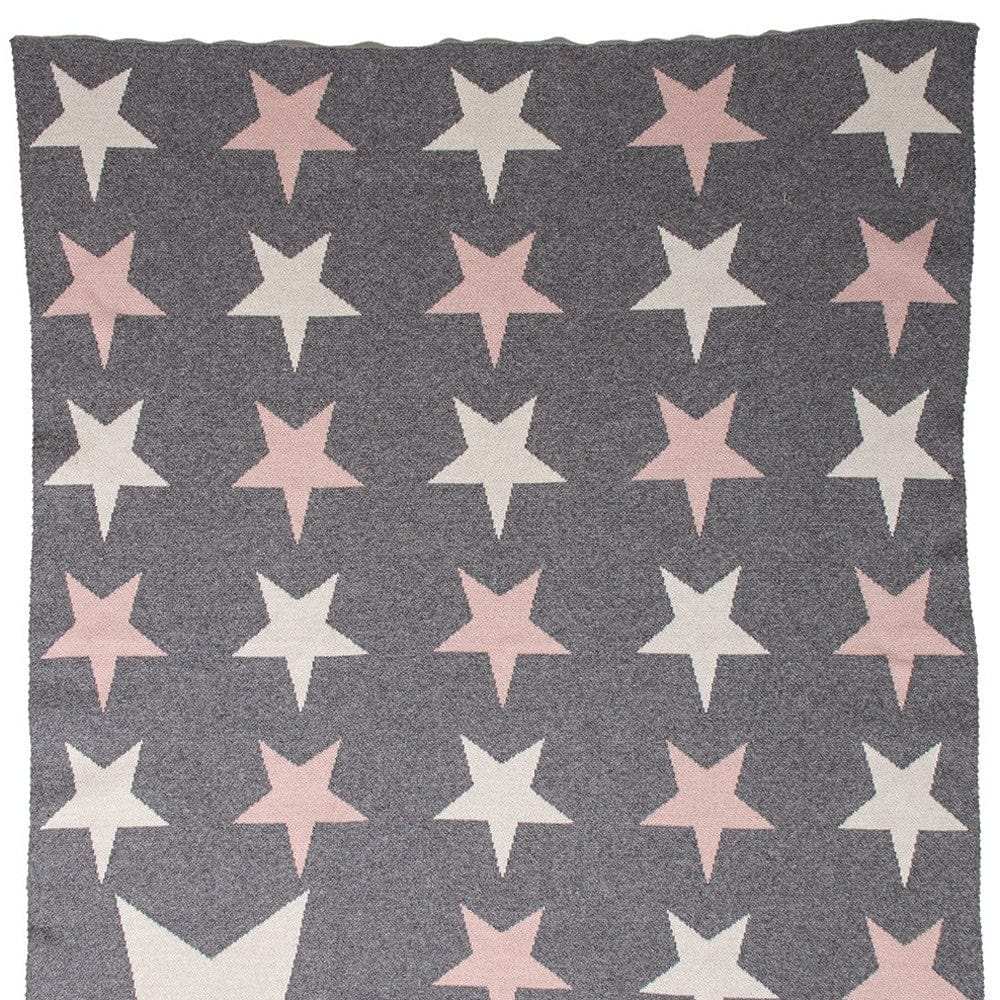 Grey Ivory And Pink Stars Knitted Baby Blanket - Homeroots - Flyclothing LLC