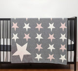 Grey Ivory And Pink Stars Knitted Baby Blanket - Homeroots