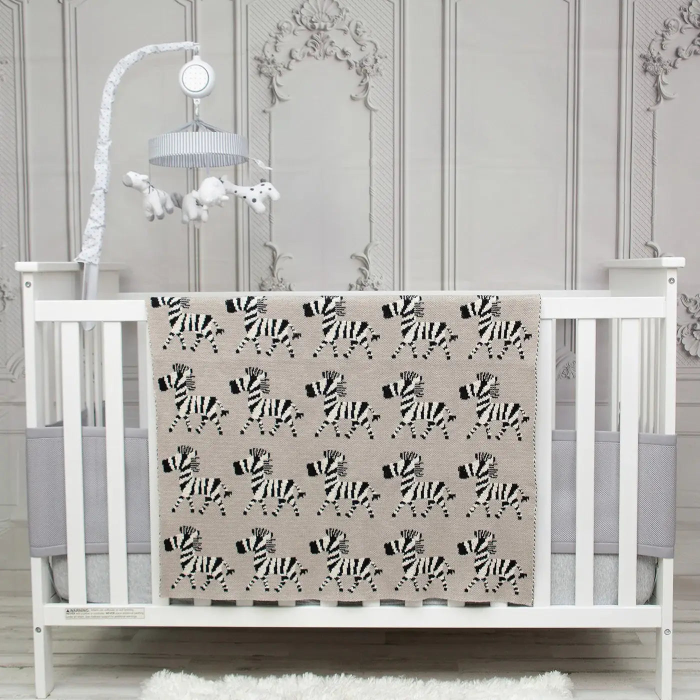 Grey Lots Of Zebras Woven Knitted Baby Blanket - Homeroots - Flyclothing LLC