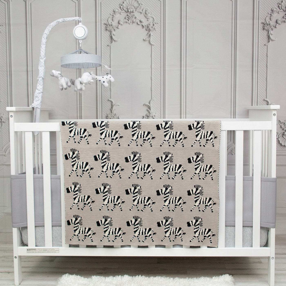 Grey Lots Of Zebras Woven Knitted Baby Blanket - Homeroots - Flyclothing LLC