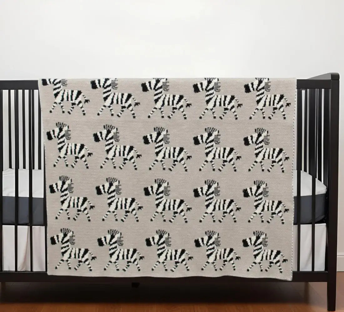 Grey Lots Of Zebras Woven Knitted Baby Blanket - Homeroots - Flyclothing LLC
