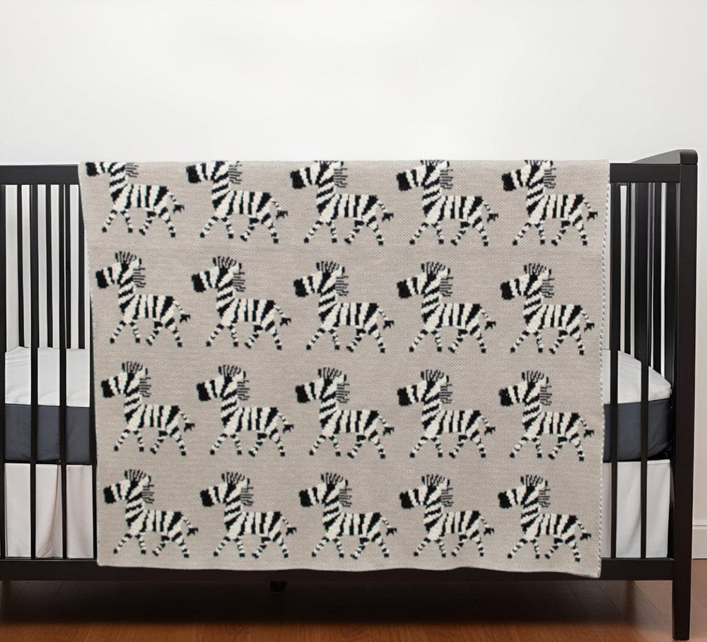 Grey Lots Of Zebras Woven Knitted Baby Blanket - Homeroots