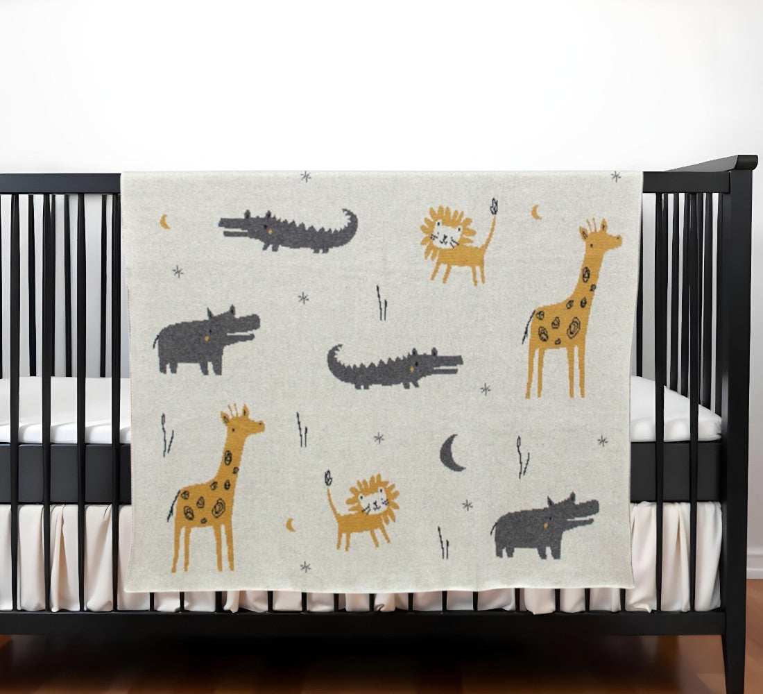 Zoo Animals Woven Knitted Baby Blanket - Homeroots - Flyclothing LLC