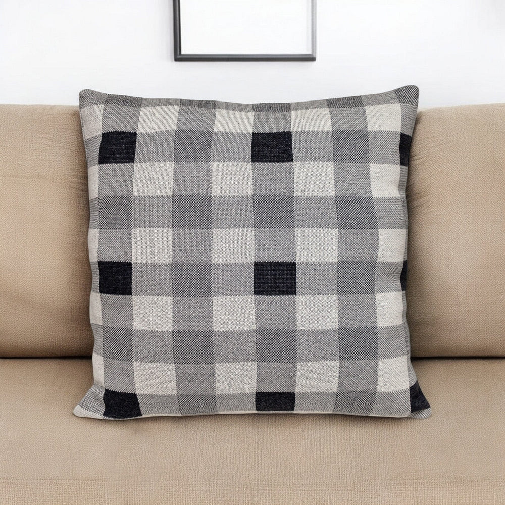 Lead Grey Checkered Pillow - Homeroots