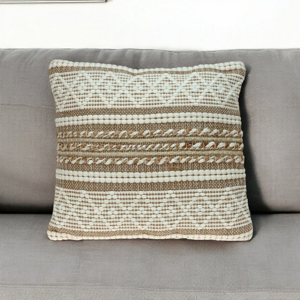 Linen And Brown Jute Throw Pillow - Homeroots