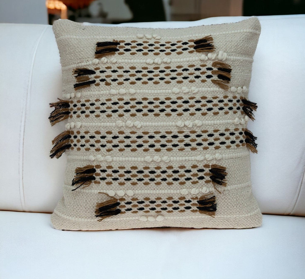 Creamy Beige Textured Throw Pillow - Homeroots
