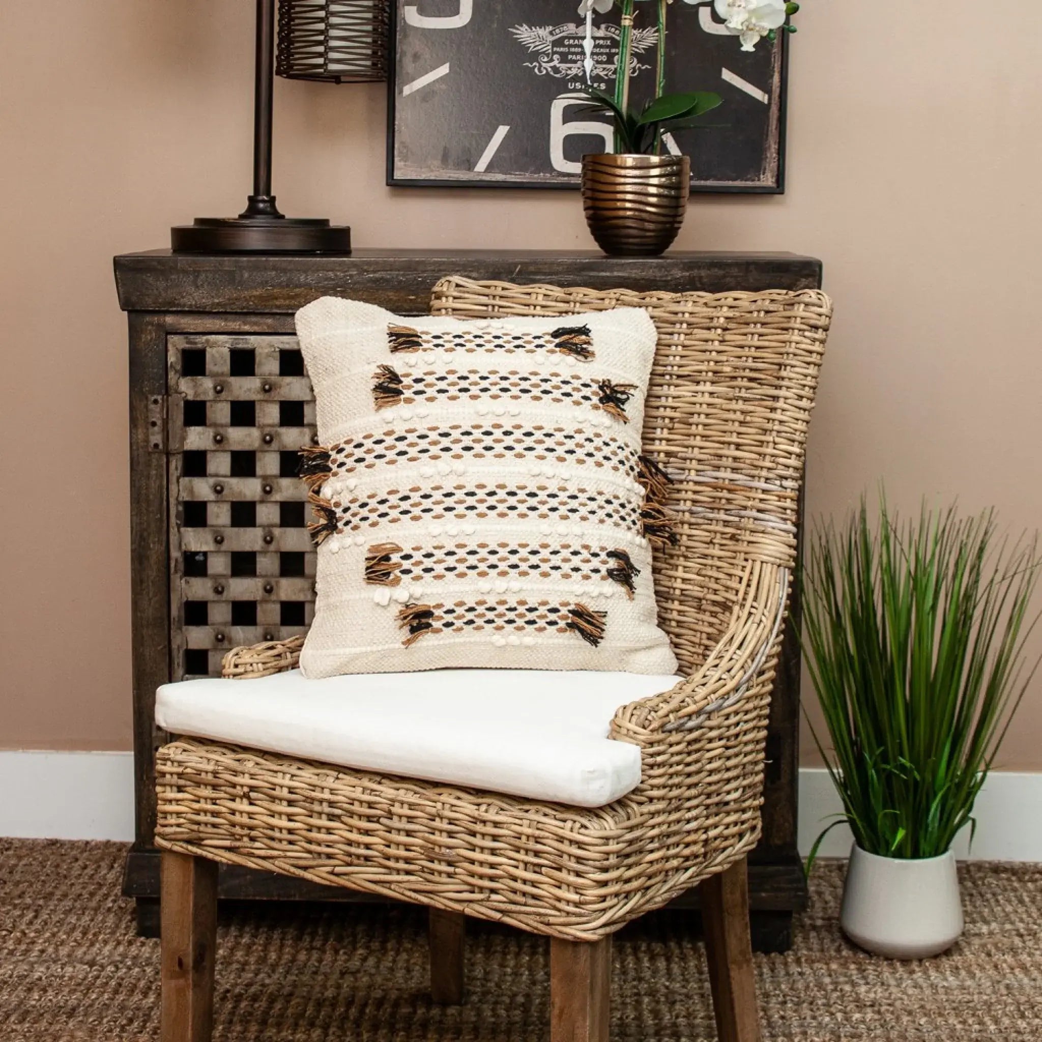 Creamy Beige Textured Throw Pillow - Homeroots - Flyclothing LLC
