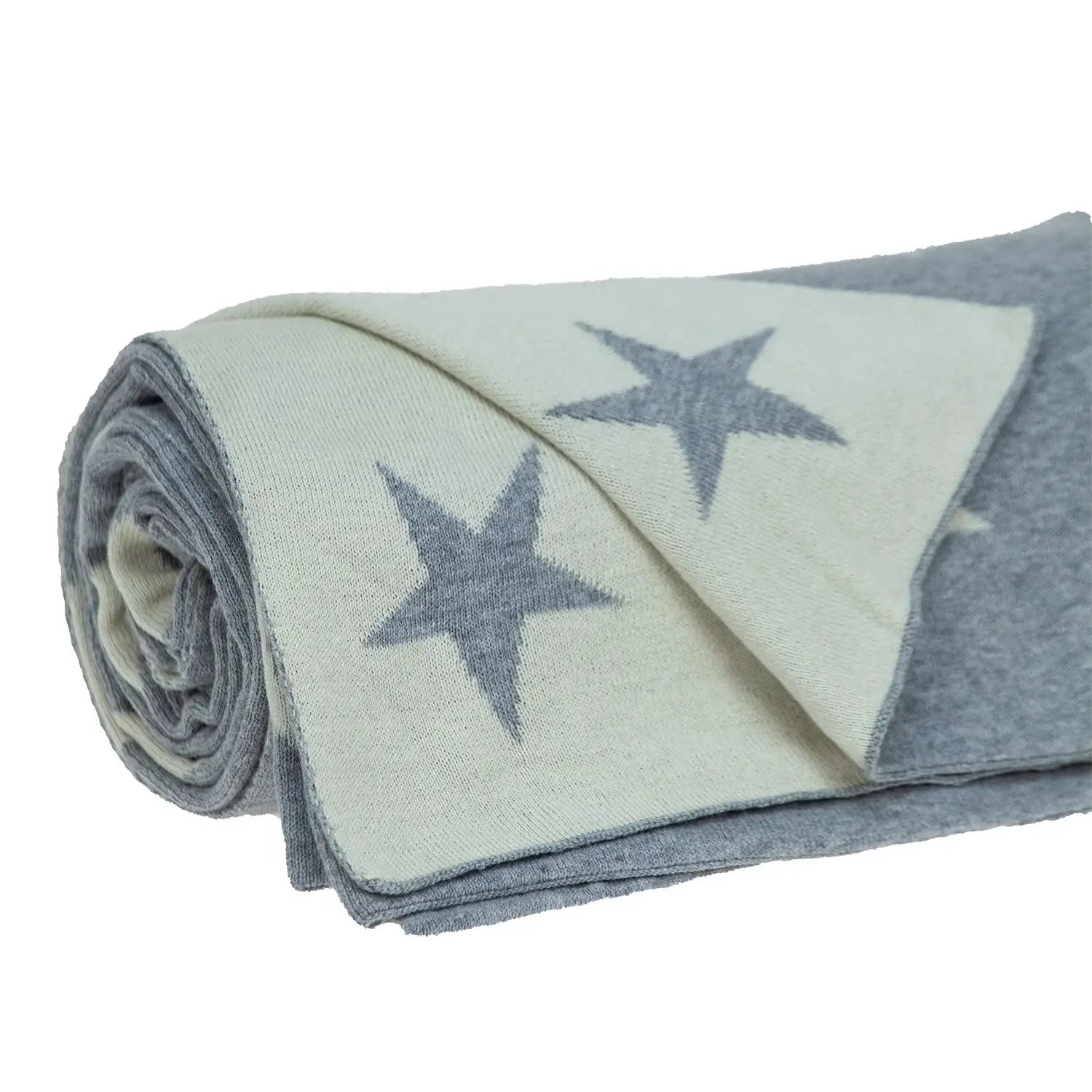 Gray And White Stars Knitted Throw Blanket - Homeroots - Flyclothing LLC