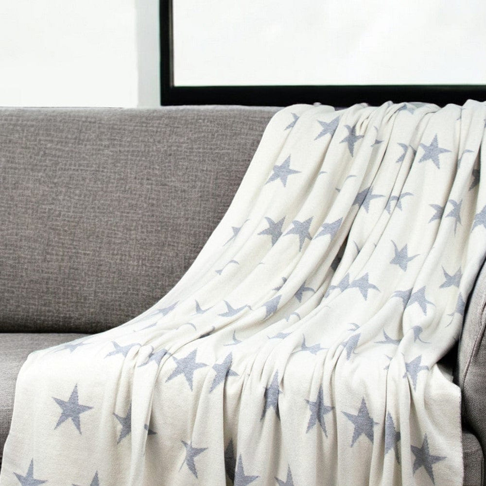 Gray And White Stars Knitted Throw Blanket - Homeroots