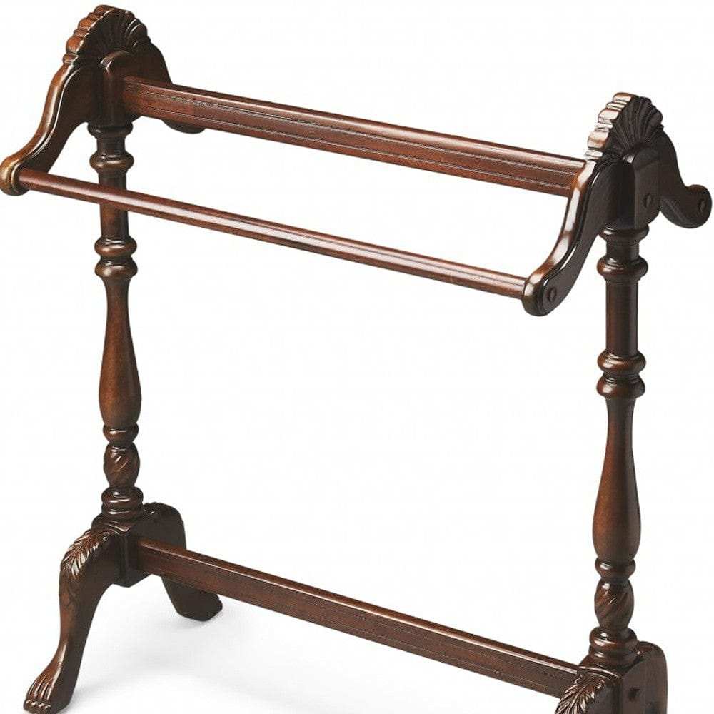 Dark Brown Finish Hand Harved Wooden Blanket Stand - Homeroots - Flyclothing LLC