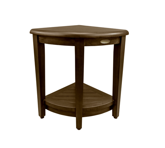 Curvilinear Dark Brown Teak 18" Corner Shower Bench With Shelf - Homeroots