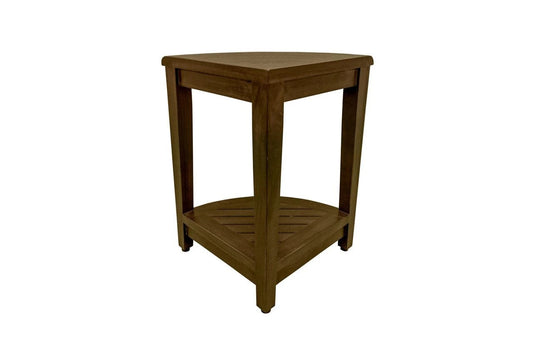 Curvilinear Dark Brown Teak 18" Corner Shower Bench With Shelf - Homeroots