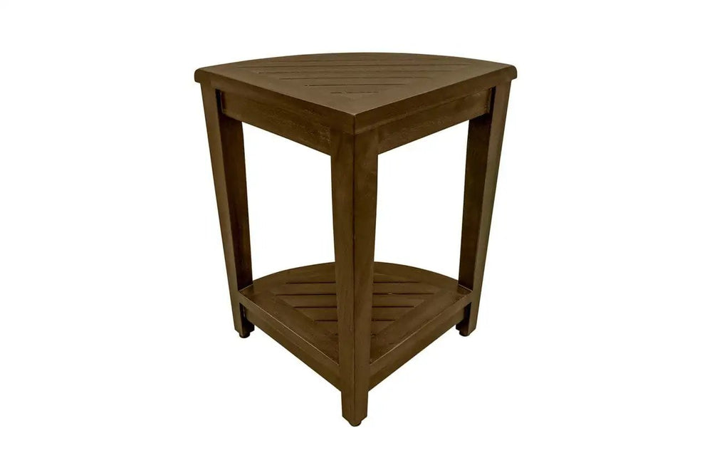 Curvilinear Dark Brown Teak 18" Corner Shower Bench With Shelf - Homeroots - Flyclothing LLC