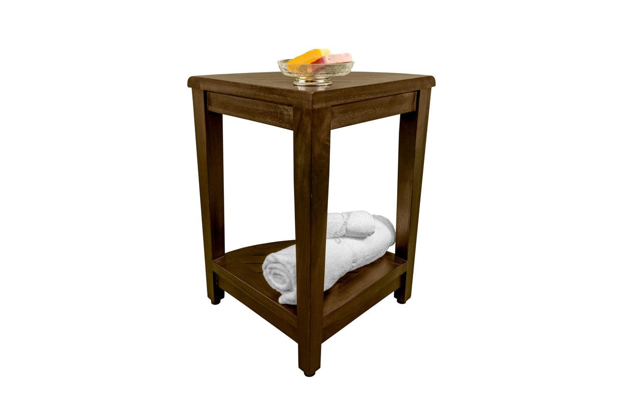 Curvilinear Dark Brown Teak 18" Corner Shower Bench With Shelf - Homeroots - Flyclothing LLC