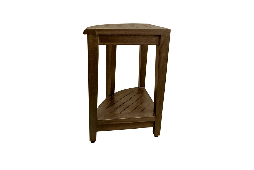 Curvilinear Dark Brown Teak 18" Corner Shower Bench With Shelf - Homeroots - Flyclothing LLC