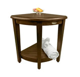 Curvilinear Dark Brown Teak 18" Corner Shower Bench With Shelf - Homeroots - Flyclothing LLC