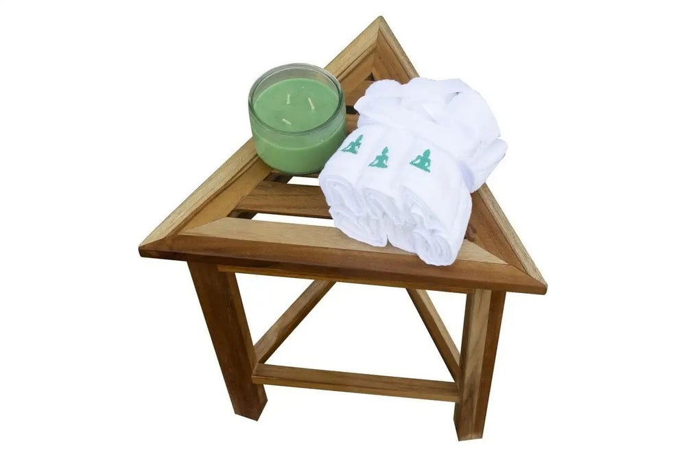 Hotel Natural Teak 18" Triangle Corner Shower Bench Or Shelf - Homeroots - Flyclothing LLC
