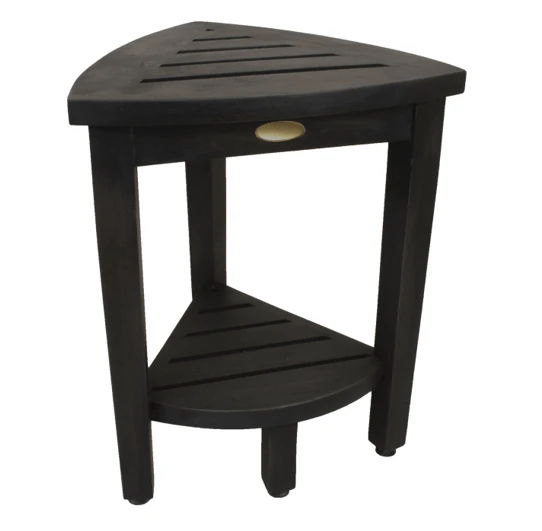 Mod Gray Teak 18" Curvilinear Corner Shower Bench With Shelf - Homeroots