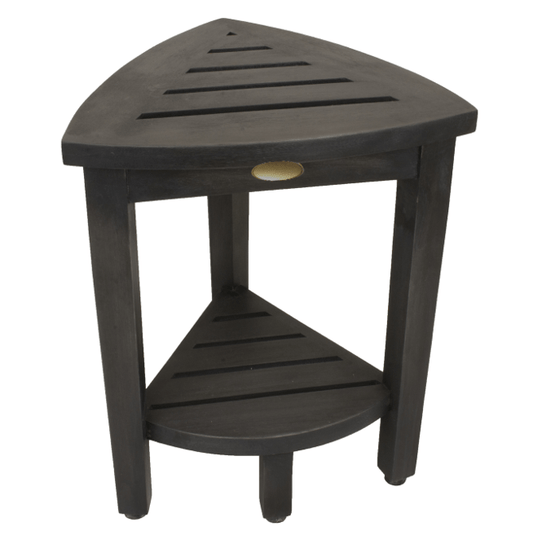 Mod Gray Teak 18" Curvilinear Corner Shower Bench With Shelf - Homeroots