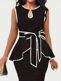 Plus Size Cutout Contrast Sleeveless Dress - Trendsi