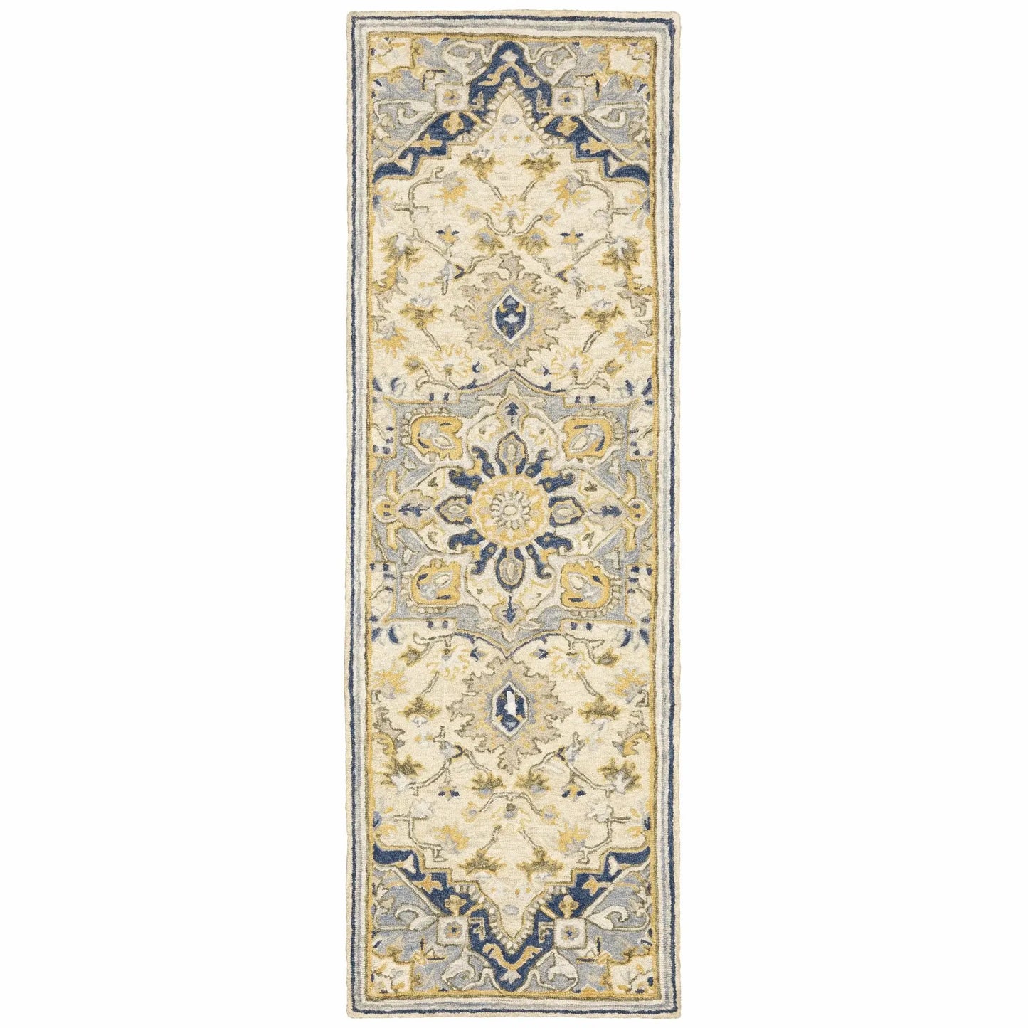 3' X 8' Blue And Ivory Bohemian Runner Rug - Homeroots - Flyclothing LLC