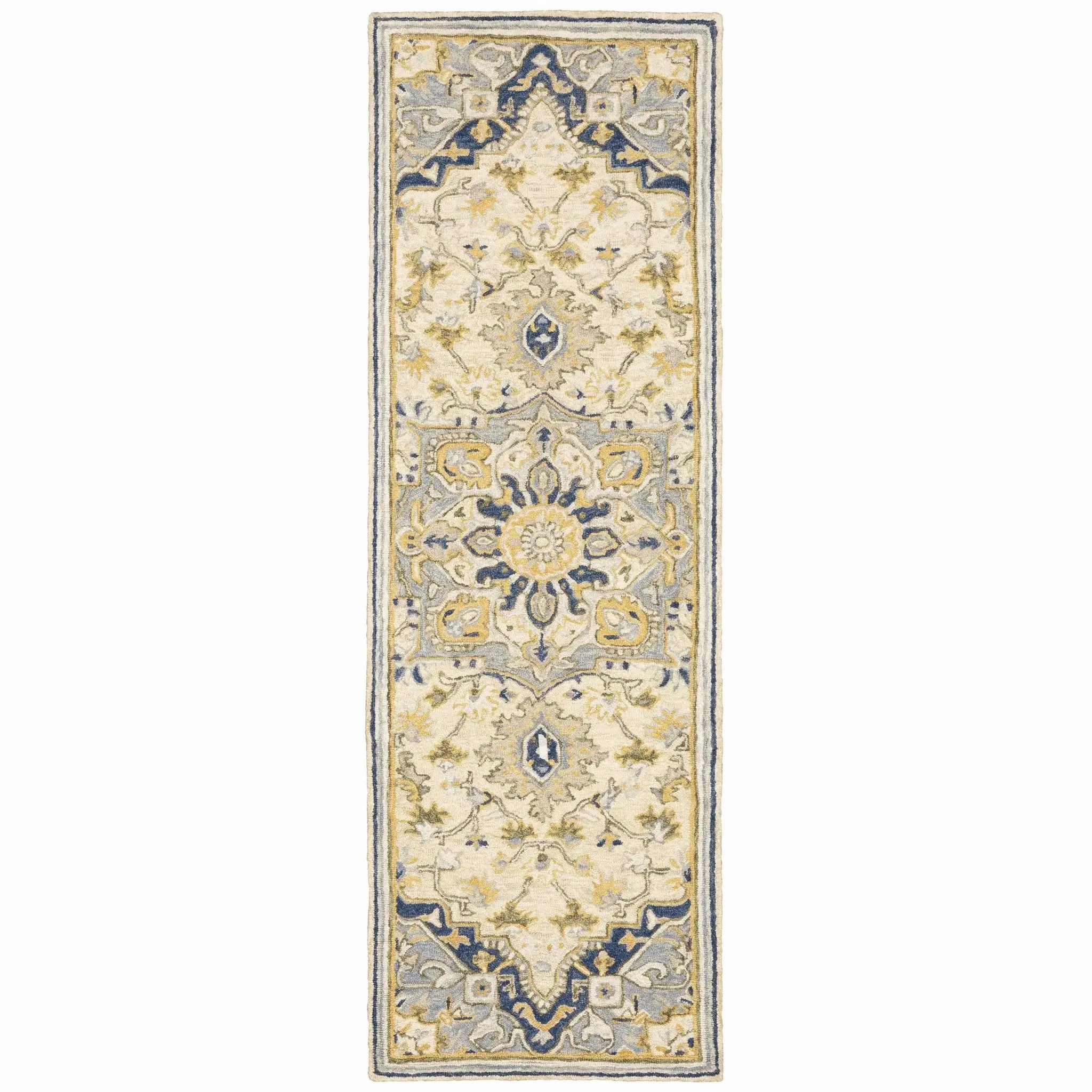 3' X 8' Blue And Ivory Bohemian Runner Rug - Homeroots - Flyclothing LLC