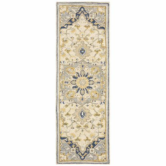 3' X 8' Blue And Ivory Bohemian Runner Rug - Homeroots - Flyclothing LLC