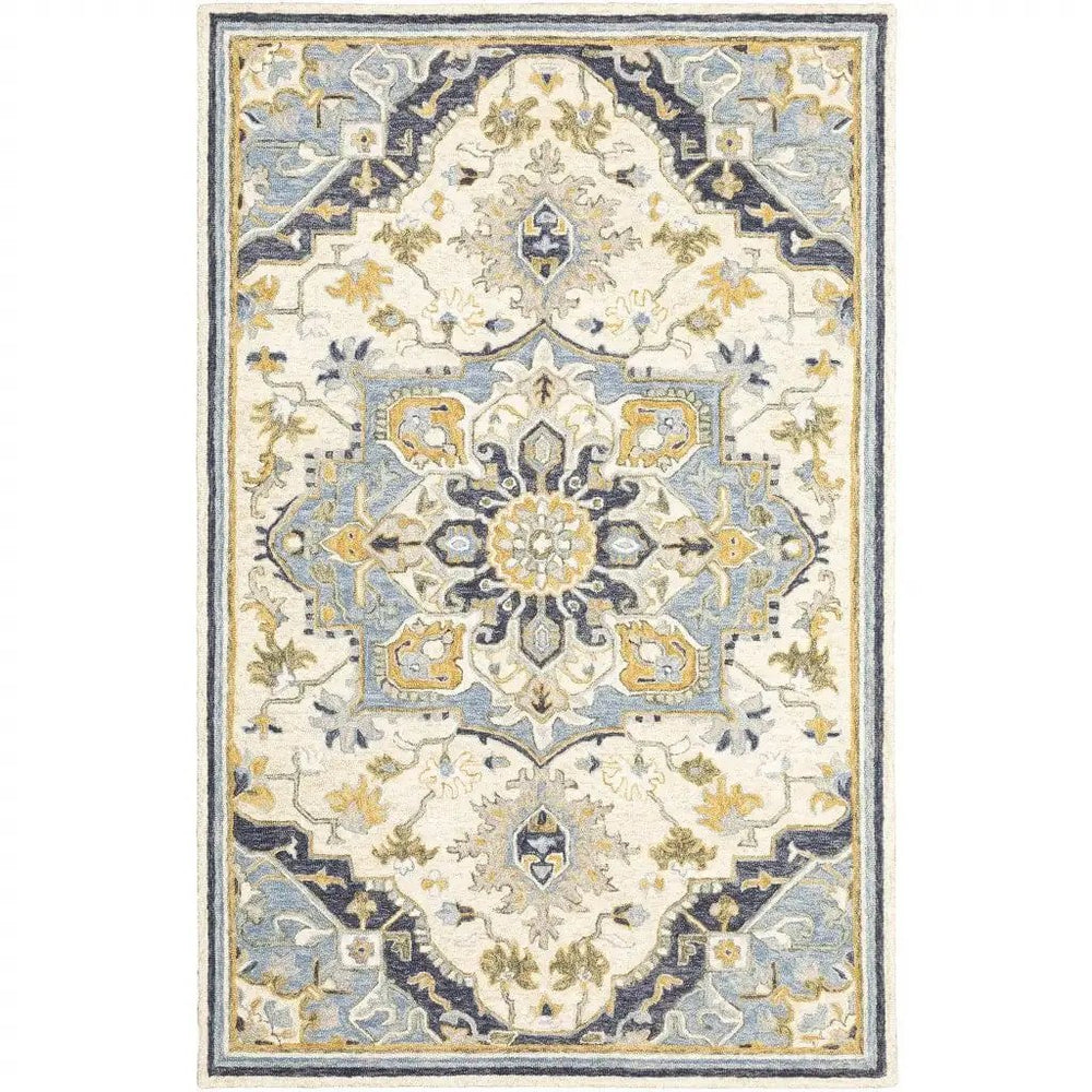 4' X 6' Blue And Ivory Bohemian Area Rug - Homeroots