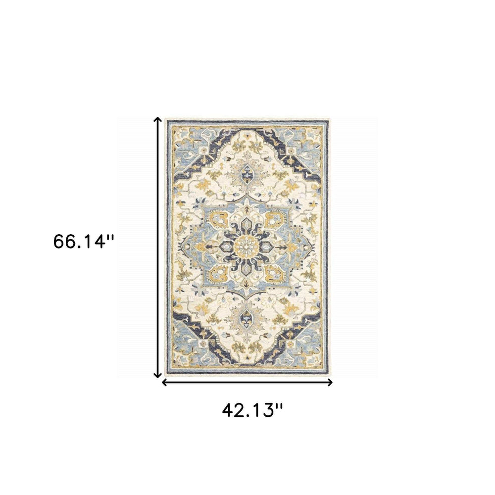 4' X 6' Blue And Ivory Bohemian Area Rug - Homeroots - Flyclothing LLC