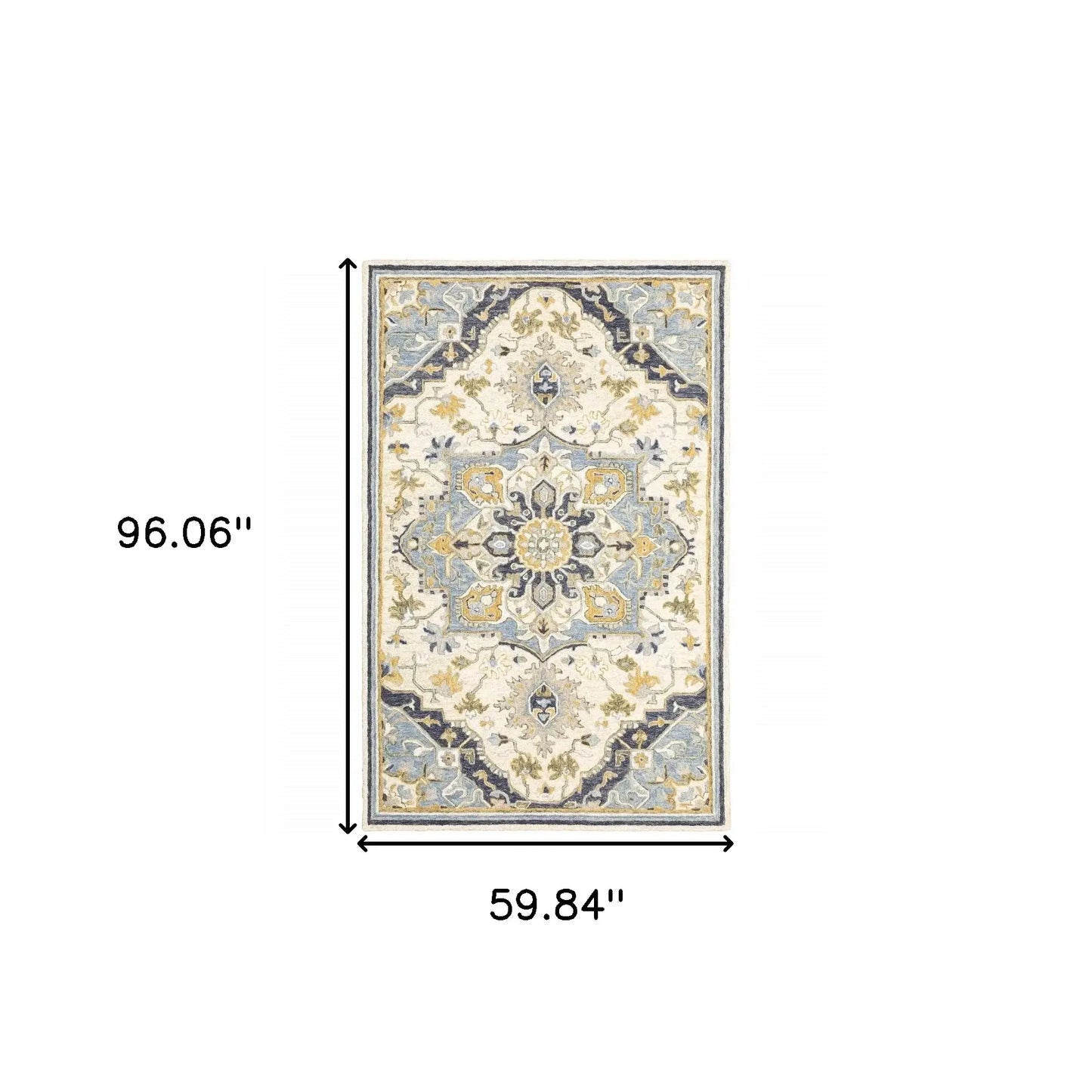 5' X 8' Blue And Ivory Bohemian Area Rug - Homeroots - Flyclothing LLC