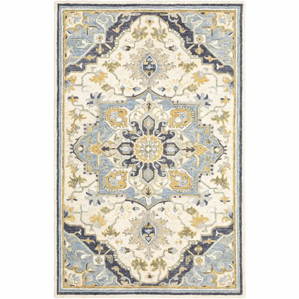 10' X 13' Blue And Ivory Bohemian Rug - Homeroots - Flyclothing LLC