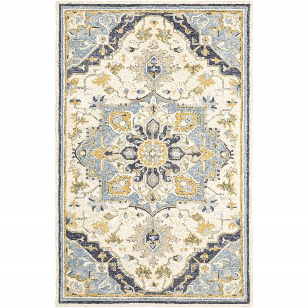 10' X 13' Blue And Ivory Bohemian Rug - Homeroots