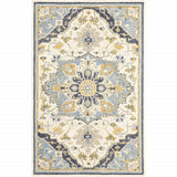 10' X 13' Blue And Ivory Bohemian Rug - Homeroots