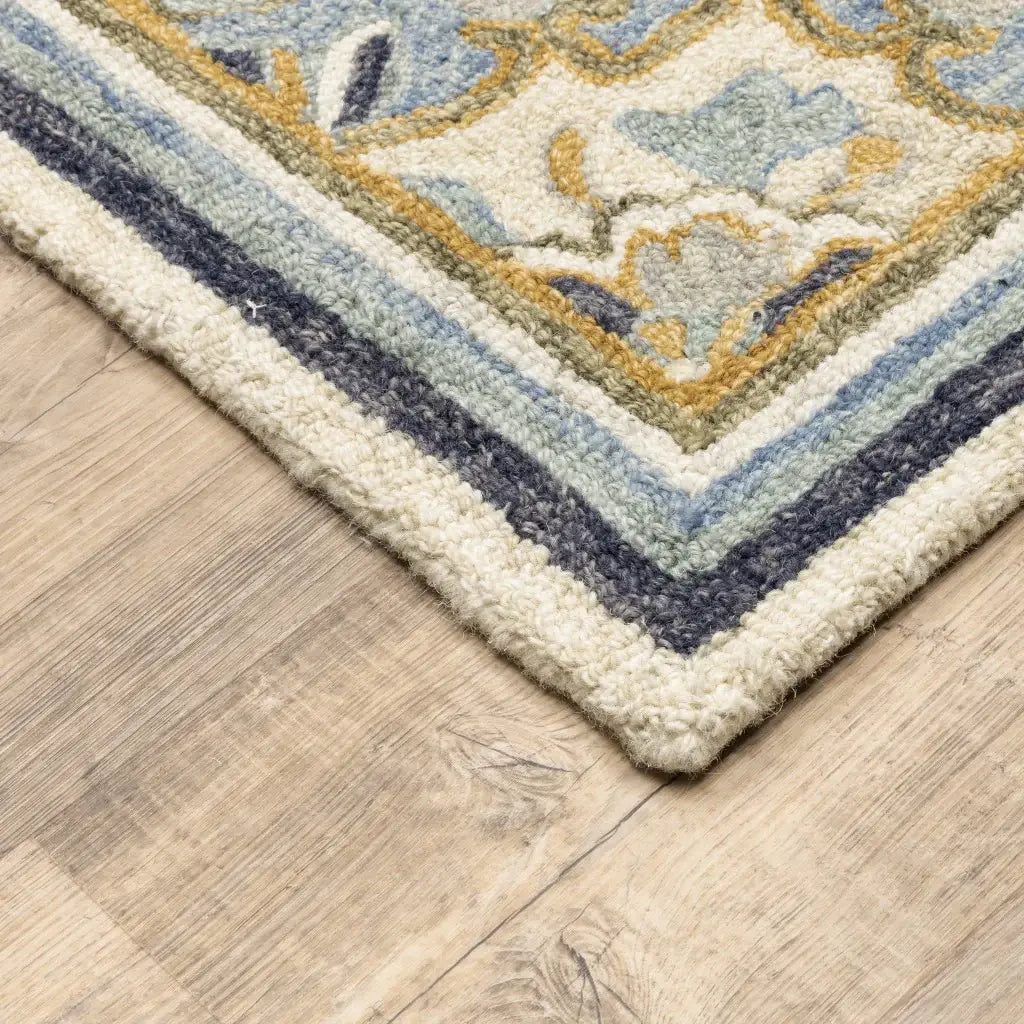 10' X 13' Blue And Ivory Bohemian Rug - Homeroots - Flyclothing LLC