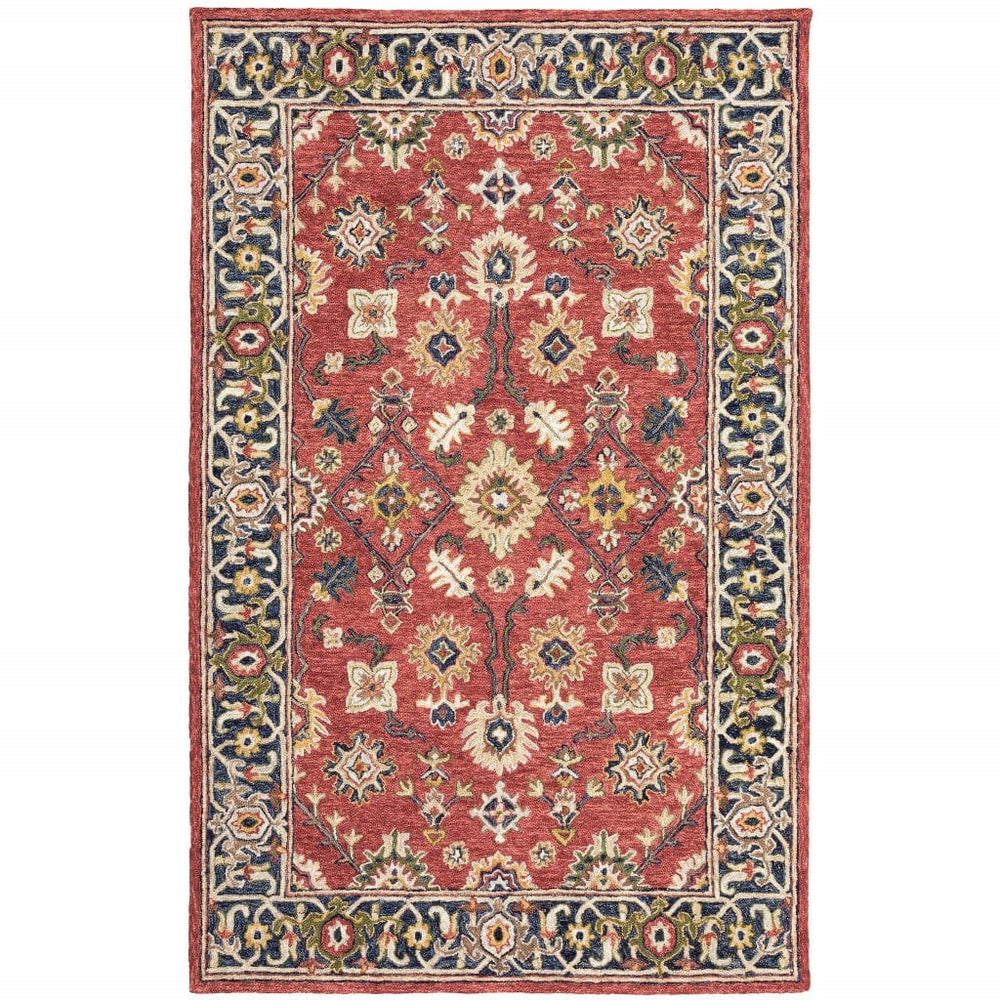 4' X 6' Red And Blue Bohemian Area Rug - Homeroots