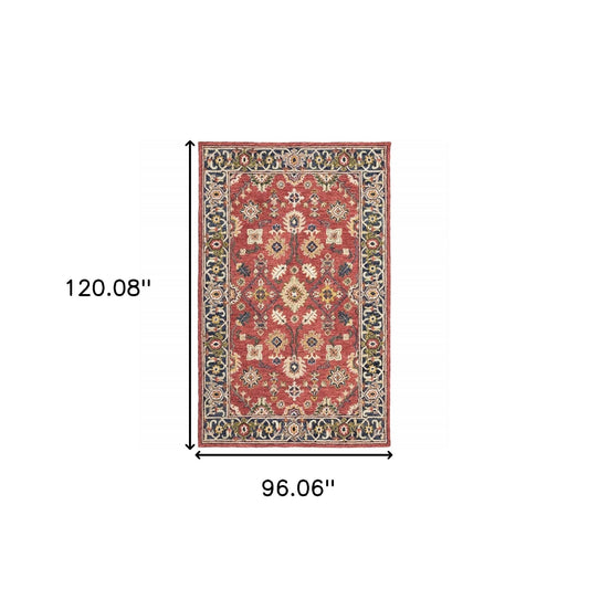 8' X 10' Red And Blue Bohemian Rug - Homeroots