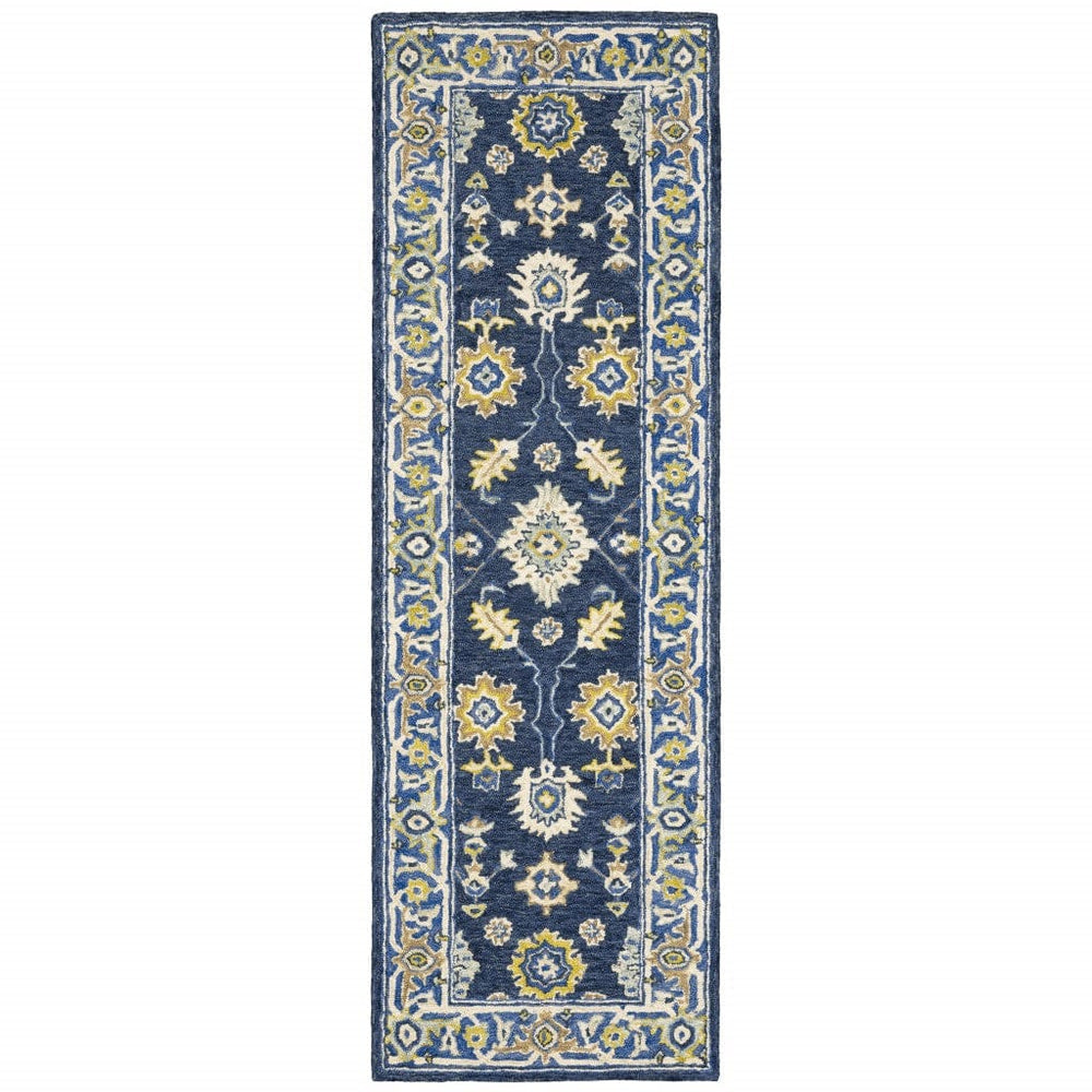 3' X 8' Navy And Blue Bohemian Area Rug - Homeroots