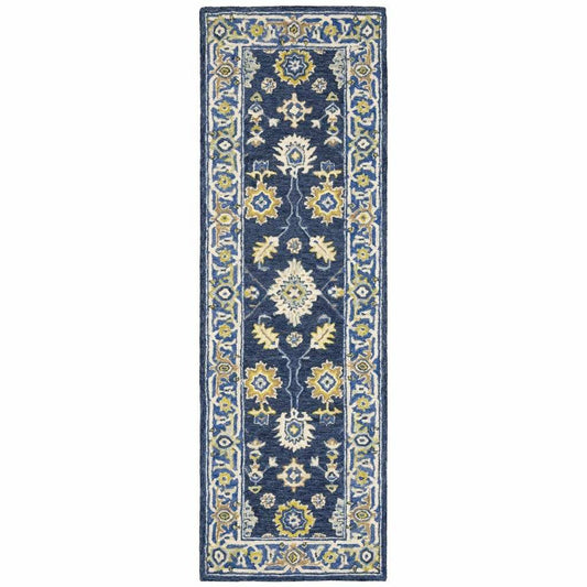 3' X 8' Navy And Blue Bohemian Area Rug - Homeroots - Flyclothing LLC