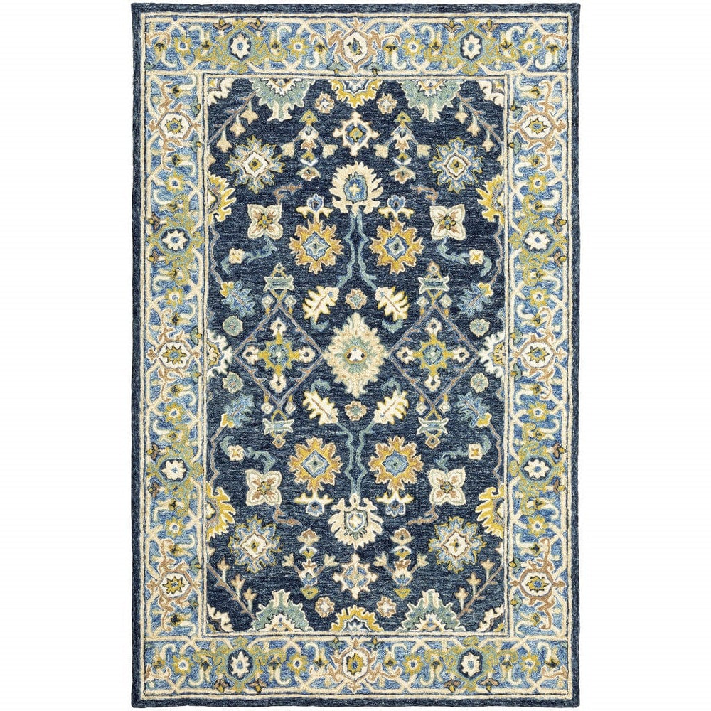 4' X 6' Navy And Blue Bohemian Area Rug - Homeroots