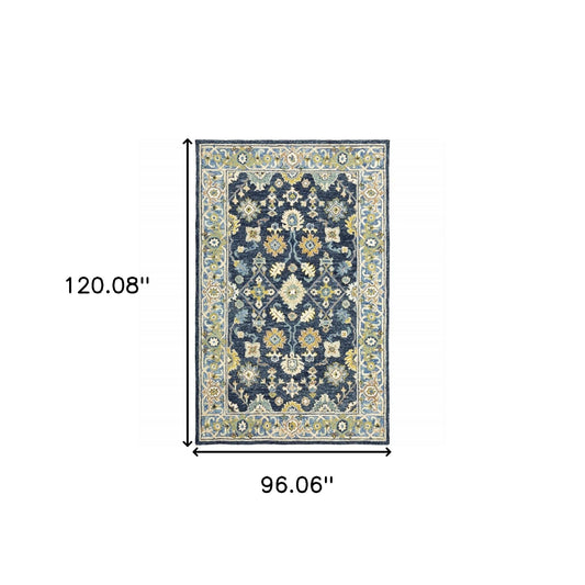 8' X 10' Navy And Blue Bohemian Rug - Homeroots