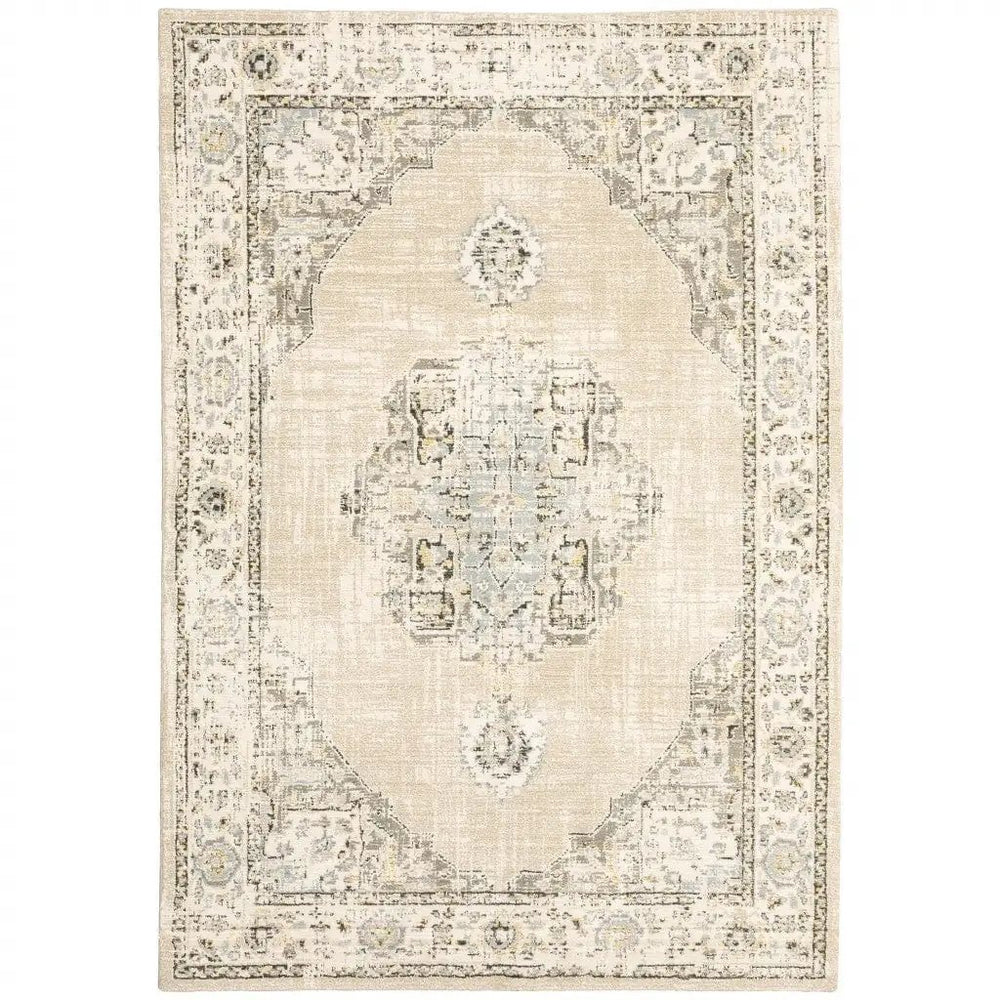 2' X 3' Beige and Ivory Power Loom Area Rug - Homeroots