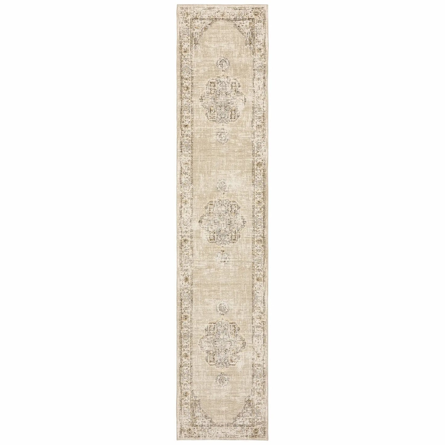 12' Runner Beige and Ivory Power Loom Runner Rug - Homeroots - Flyclothing LLC