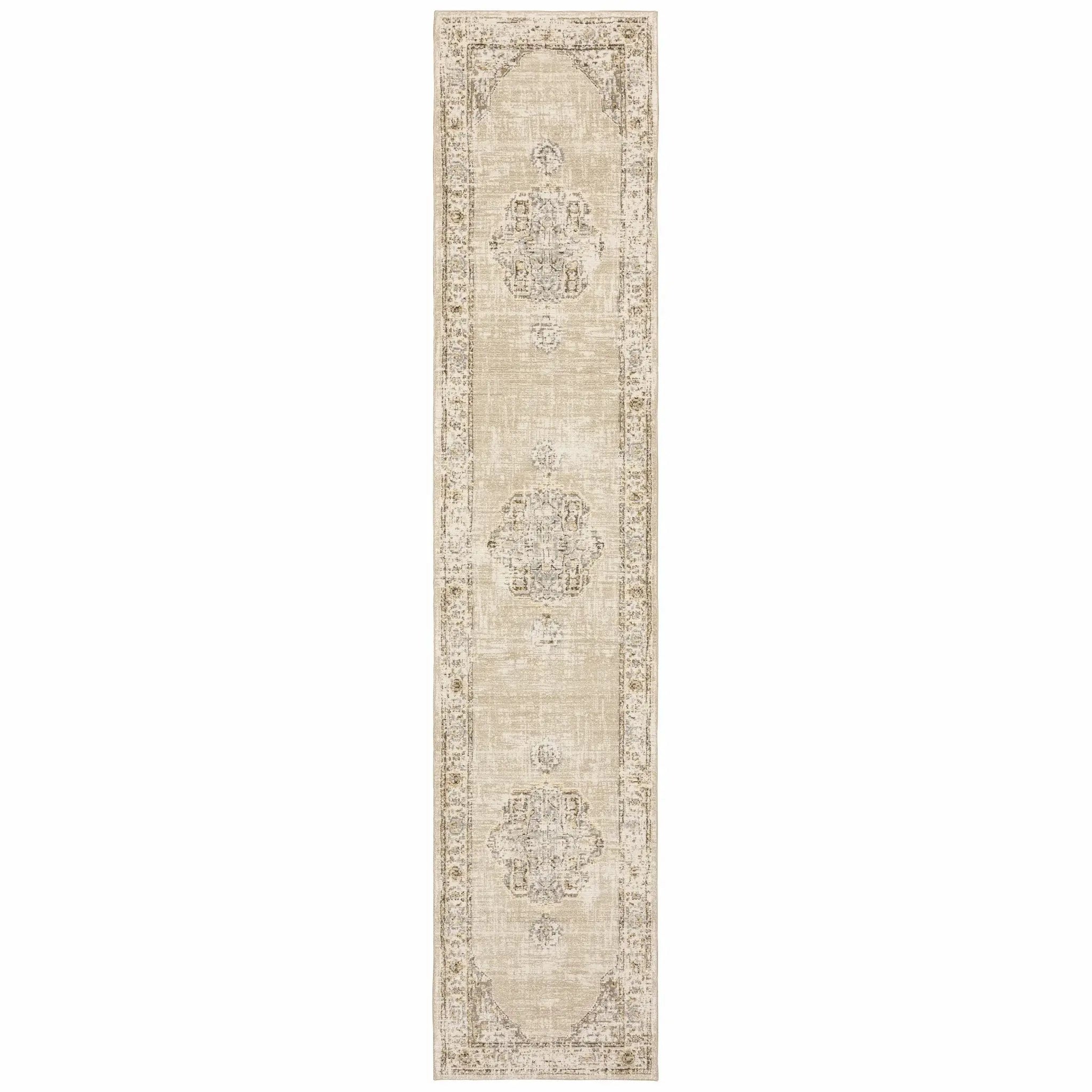 12' Runner Beige and Ivory Power Loom Runner Rug - Homeroots - Flyclothing LLC