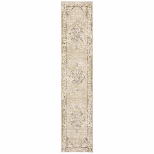 12' Runner Beige and Ivory Power Loom Runner Rug - Homeroots - Flyclothing LLC