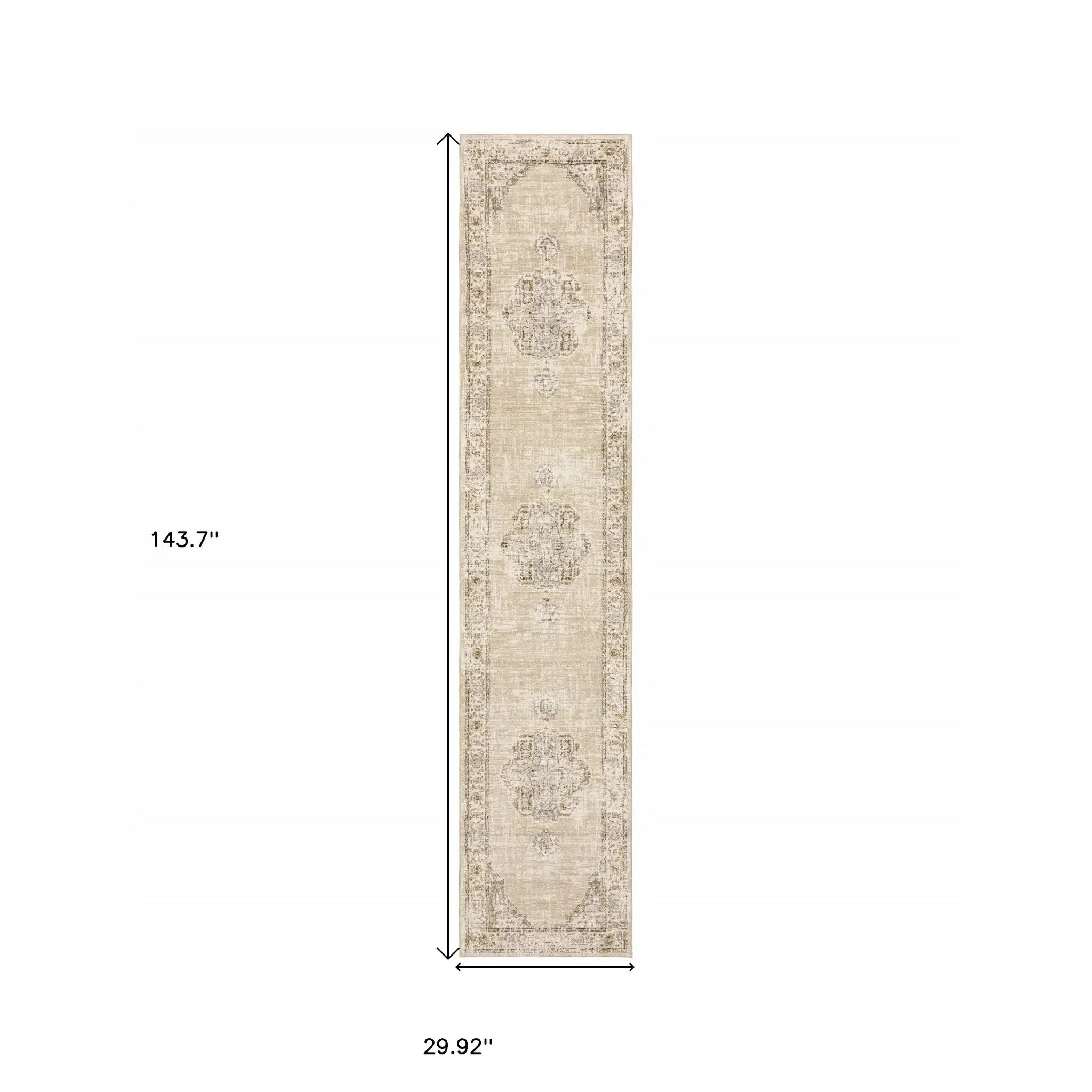 12' Runner Beige and Ivory Power Loom Runner Rug - Homeroots - Flyclothing LLC