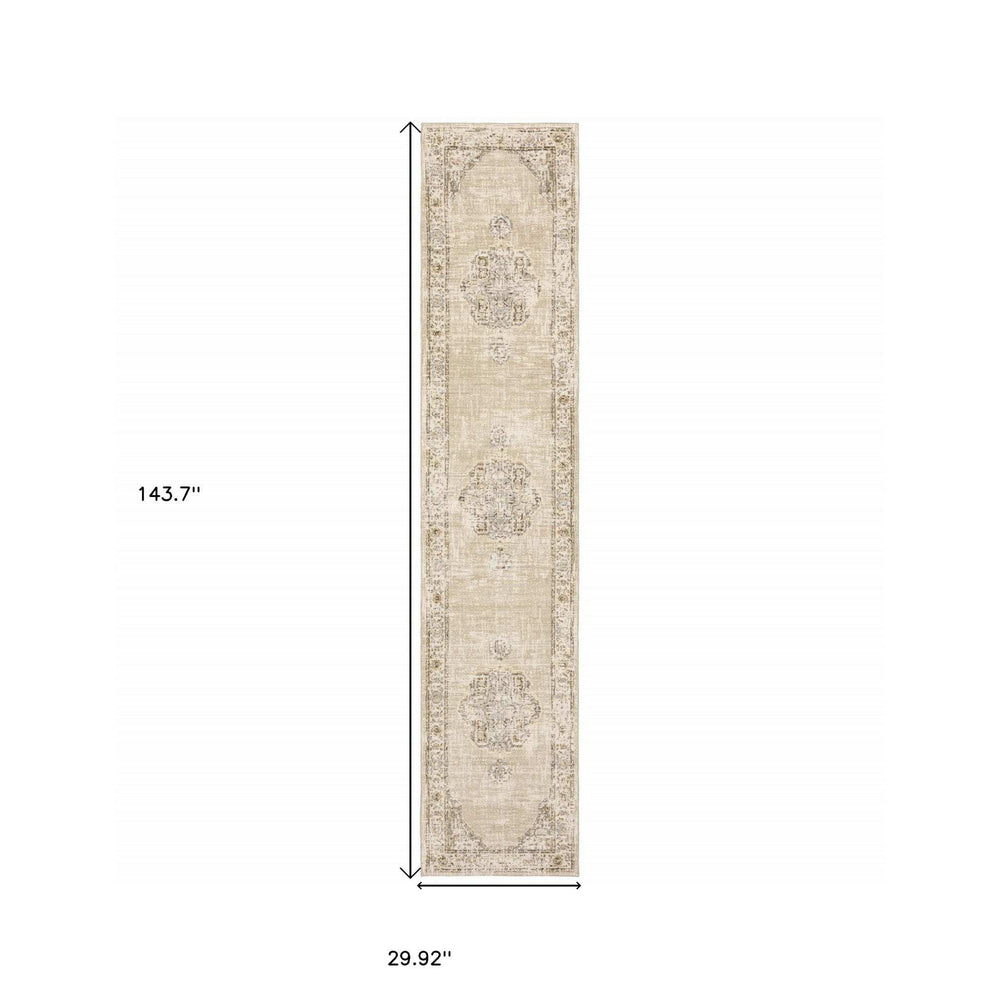 12' Runner Beige and Ivory Power Loom Runner Rug - Homeroots - Flyclothing LLC