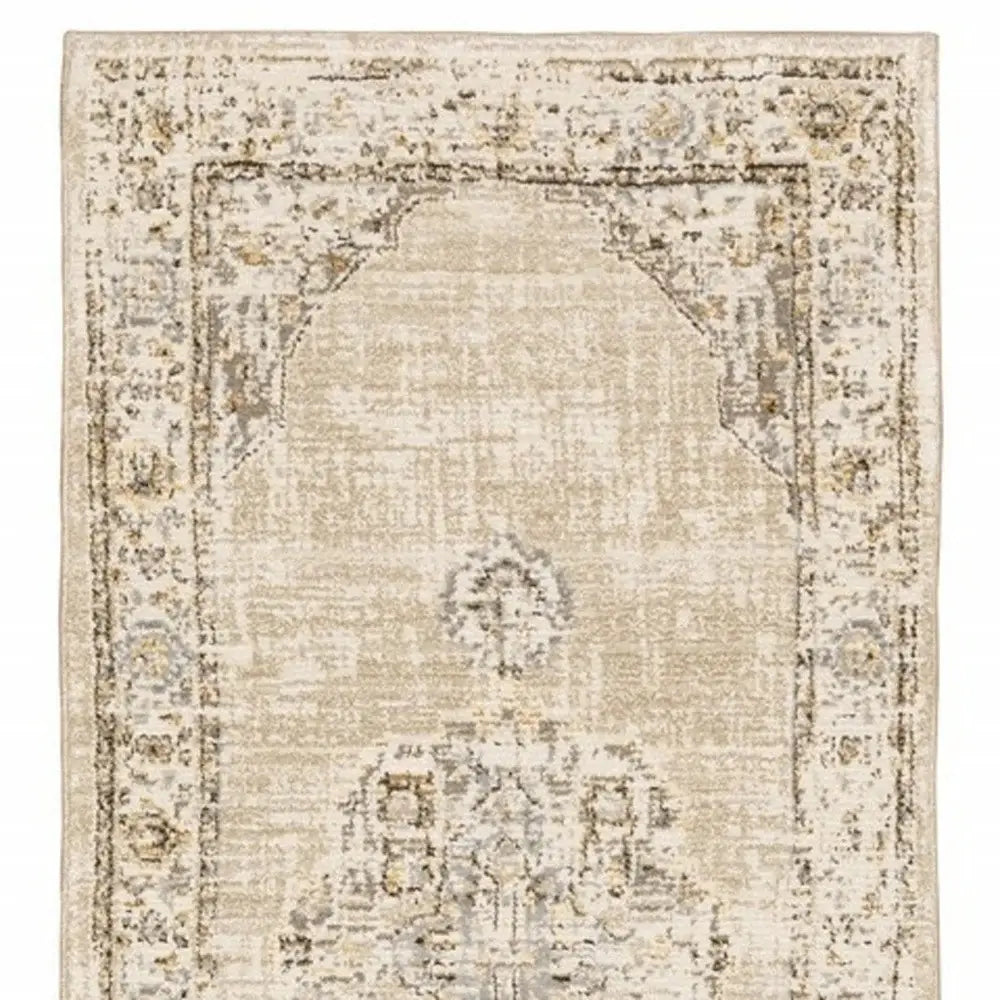 12' Runner Beige and Ivory Power Loom Runner Rug - Homeroots - Flyclothing LLC