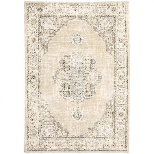4' X 6' Beige And Ivory Center Jewel Area Rug - Homeroots - Flyclothing LLC