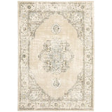 4' X 6' Beige And Ivory Center Jewel Area Rug - Homeroots