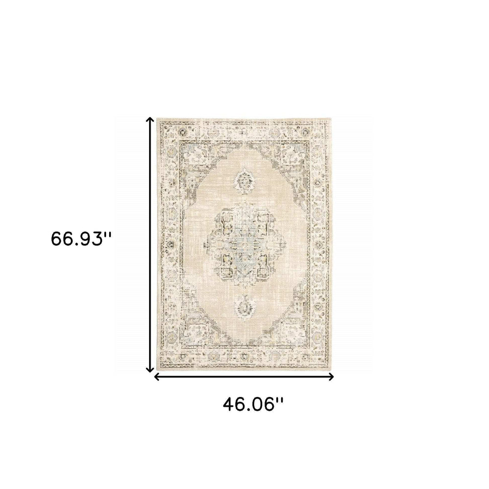 4' X 6' Beige And Ivory Center Jewel Area Rug - Homeroots - Flyclothing LLC